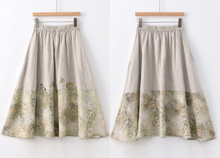 Buddha Stones Vintage Printing Women's Linen 7-8 Length Skirt With Pockets - image 14