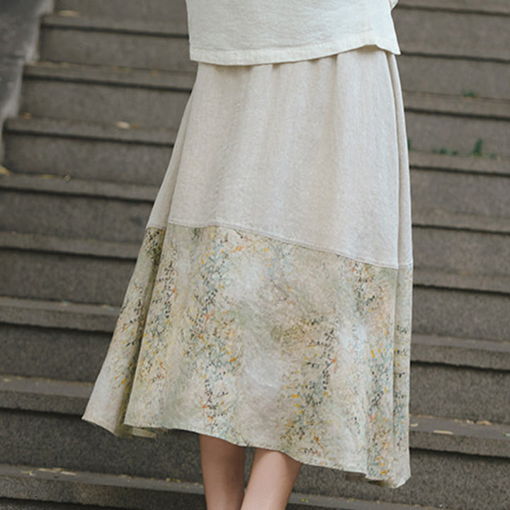 Buddha Stones Vintage Printing Women's Linen 7-8 Length Skirt With Pockets - image 5