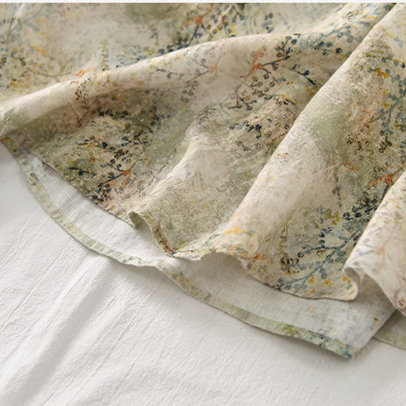 Buddha Stones Vintage Printing Women's Linen 7-8 Length Skirt With Pockets - image 12