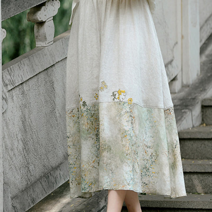 Buddha Stones Vintage Printing Women's Linen 7-8 Length Skirt With Pockets - Linen - US4-8/10,UK/AU8-12/14,EU36-40/42 (F) - image 0