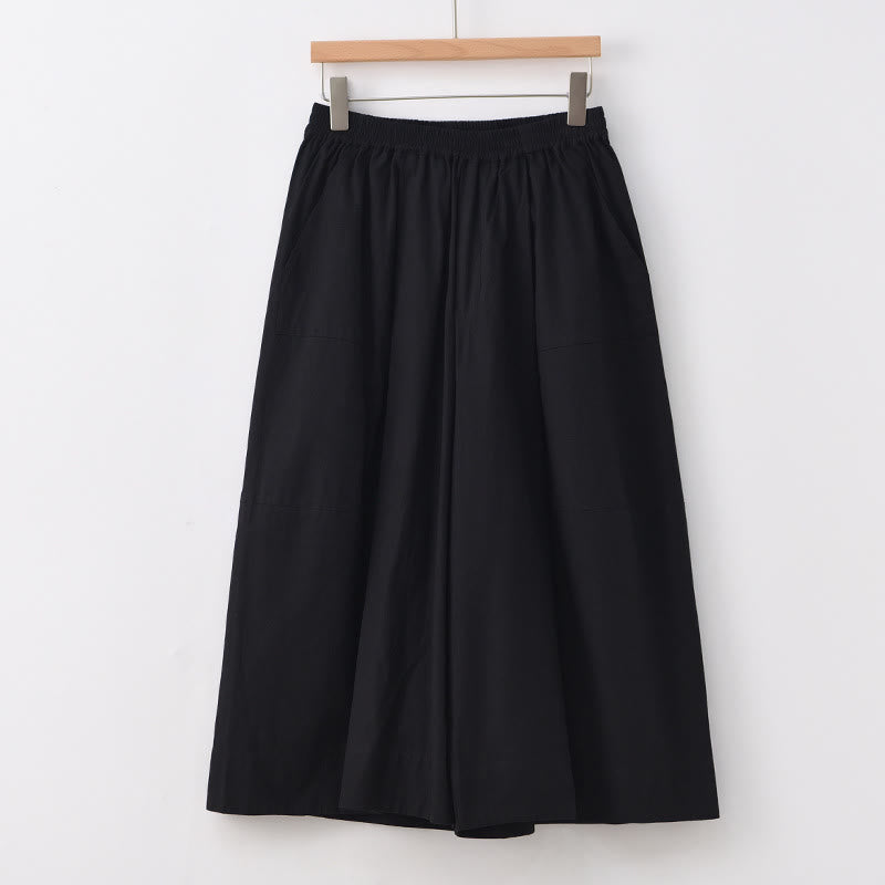 Buddha Stones Casual Plain Cotton High Waist Women's Wide Leg Capri Cropped Pants With Pockets - Black - US8-10,UK/AU12-14,EU40-42 (2XL) - image 20