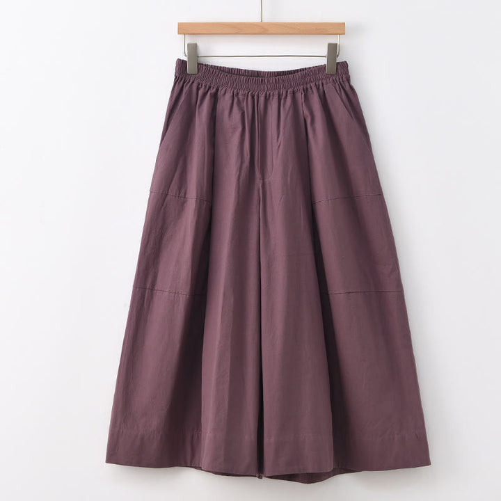 Buddha Stones Casual Plain Cotton High Waist Women's Wide Leg Capri Cropped Pants With Pockets - DarkMagenta - US8-10,UK/AU12-14,EU40-42 (2XL) - image 19