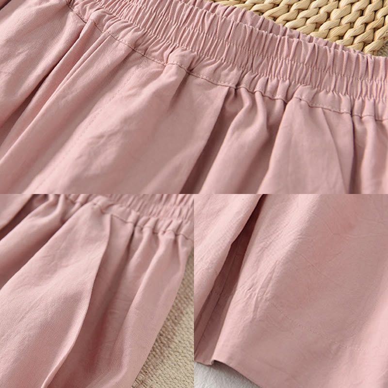 Buddha Stones Casual Plain Cotton High Waist Women's Wide Leg Capri Cropped Pants With Pockets - image 18