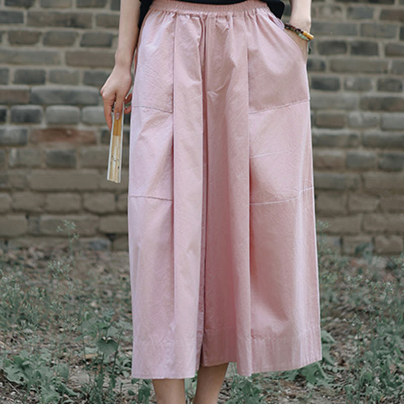 Buddha Stones Casual Plain Cotton High Waist Women's Wide Leg Capri Cropped Pants With Pockets - image 13