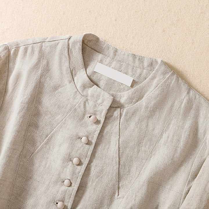 Buddha Stones Women's Cotton Linen Stand Collar Long Sleeve Jacket With Pockets - image 7