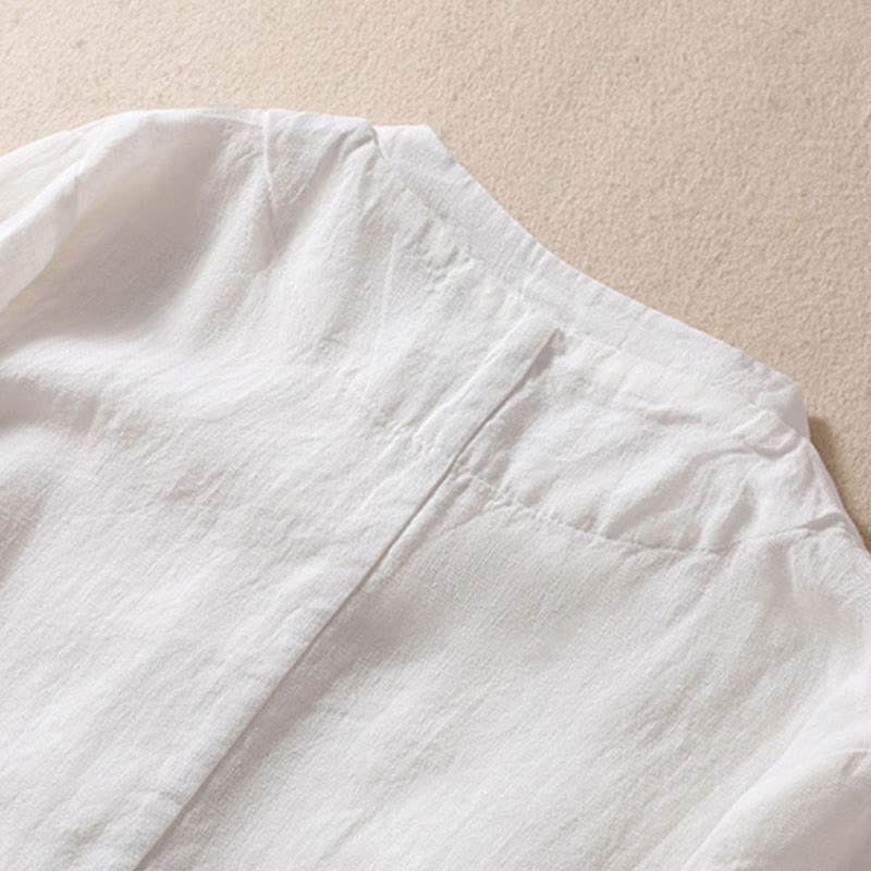 Buddha Stones Women's Cotton Linen Stand Collar Long Sleeve Jacket With Pockets - image 15