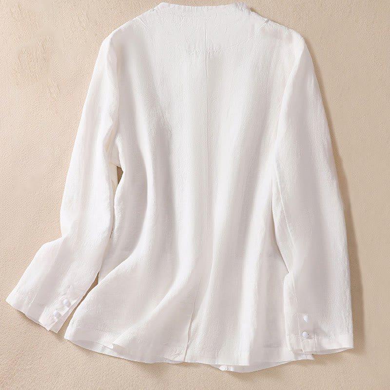 Buddha Stones Women's Cotton Linen Stand Collar Long Sleeve Jacket With Pockets - image 14