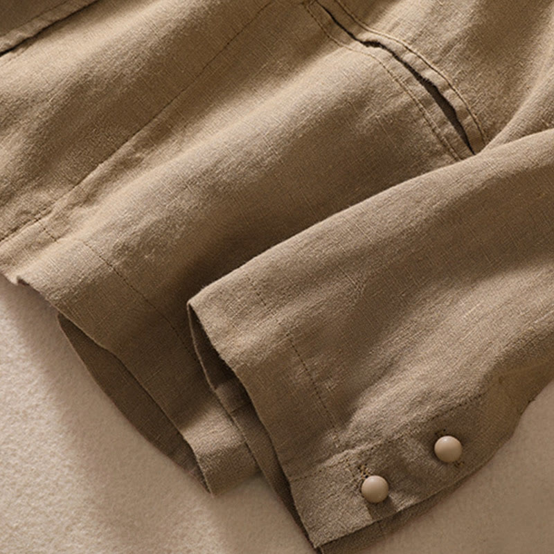 Buddha Stones Women's Cotton Linen Stand Collar Long Sleeve Jacket With Pockets - image 29