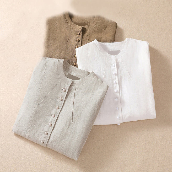 Buddha Stones Women's Cotton Linen Stand Collar Long Sleeve Jacket With Pockets - image 31