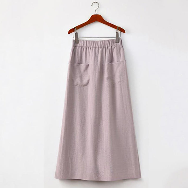 Buddha Stones 2Pcs Buttons Short Sleeve Shirt Top Skirt With Pockets Meditation Cotton Women's Set - image 11