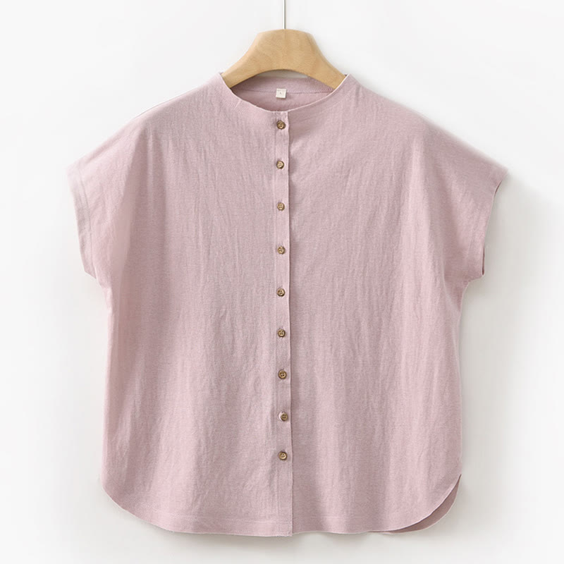 Buddha Stones 2Pcs Buttons Short Sleeve Shirt Top Skirt With Pockets Meditation Cotton Women's Set - LightPink Shirt - US8-10,UK/AU12-14,EU40-42 (2XL) - image 9