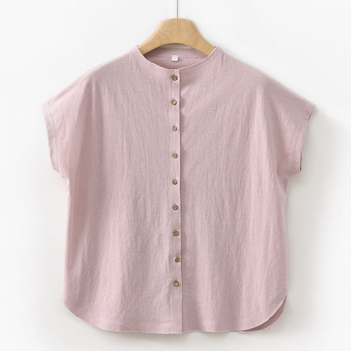 Buddha Stones 2Pcs Buttons Short Sleeve Shirt Top Skirt With Pockets Meditation Cotton Women's Set - LightPink Shirt - US8-10,UK/AU12-14,EU40-42 (2XL) - image 9