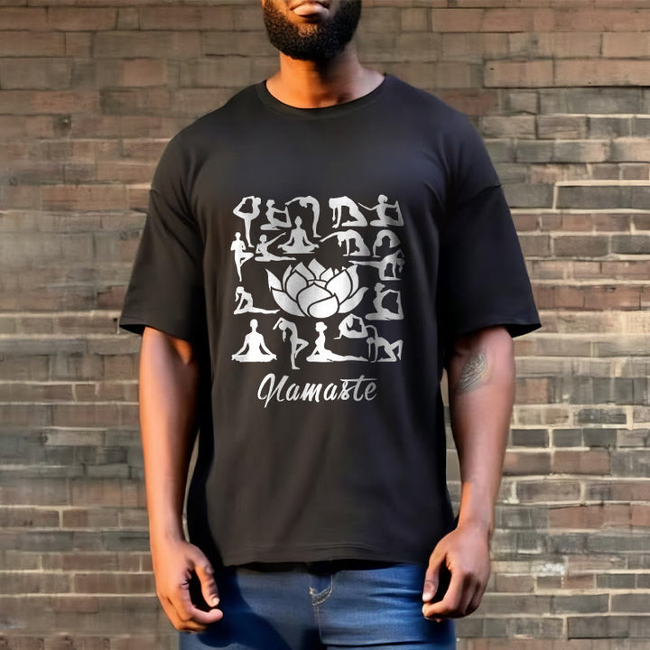 Buddha Stones Casual Lotus Flower Various Yoga Poses Pattern Tee T-shirt - image 5