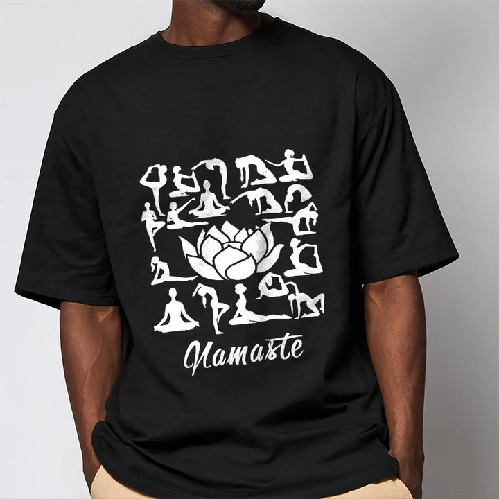 Buddha Stones Casual Lotus Flower Various Yoga Poses Pattern Tee T-shirt - image 4