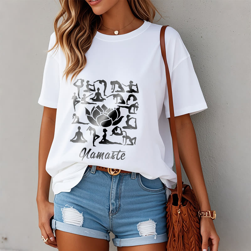 Buddha Stones Casual Lotus Flower Various Yoga Poses Pattern Tee T-shirt - image 9