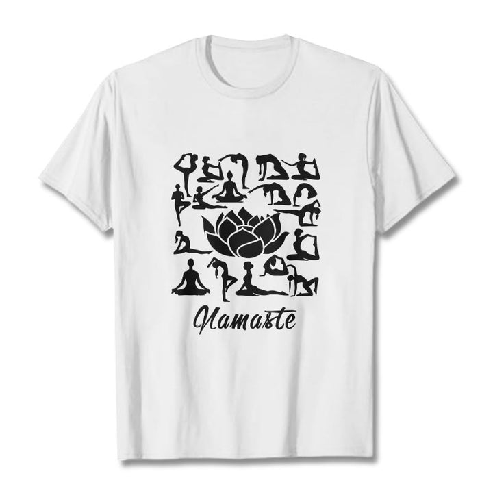 Buddha Stones Casual Lotus Flower Various Yoga Poses Pattern Tee T-shirt - White - 2XL - image 7