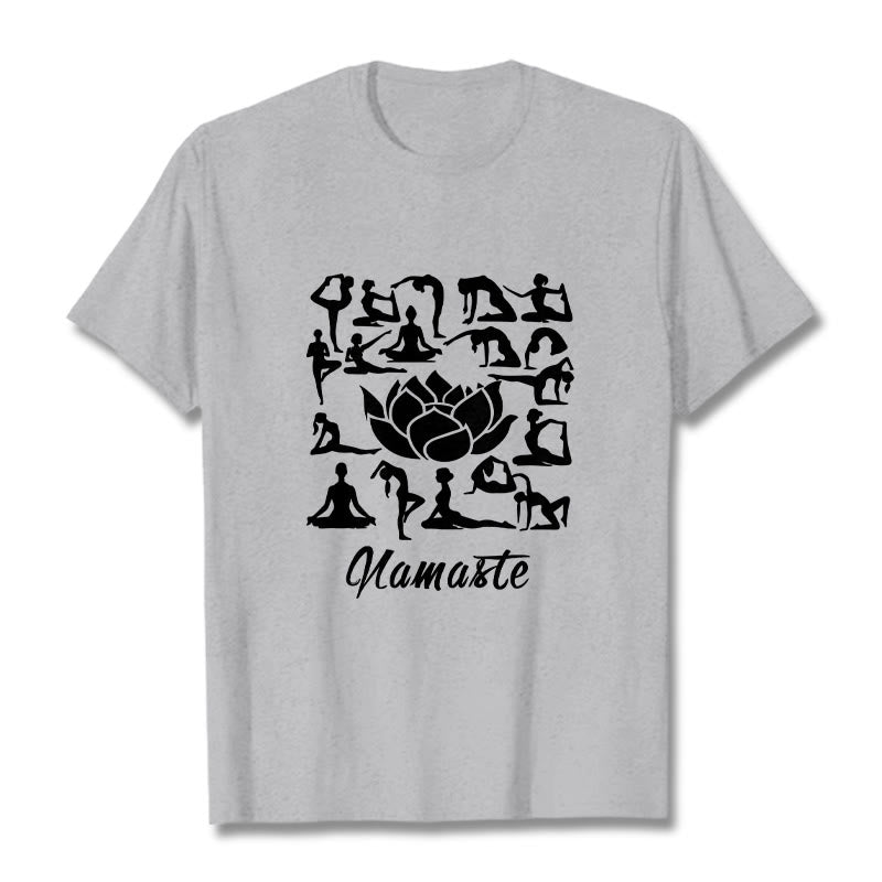 Buddha Stones Casual Lotus Flower Various Yoga Poses Pattern Tee T-shirt - LightGrey - 2XL - image 19