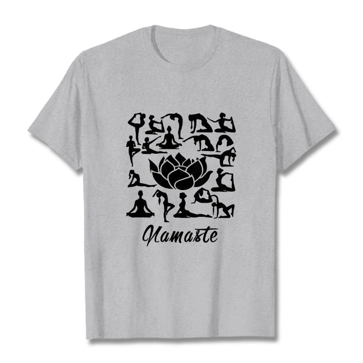 Buddha Stones Casual Lotus Flower Various Yoga Poses Pattern Tee T-shirt - LightGrey - 2XL - image 19