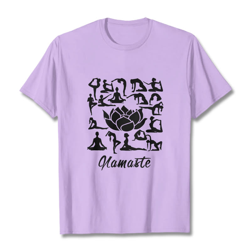 Buddha Stones Casual Lotus Flower Various Yoga Poses Pattern Tee T-shirt - Plum - 2XL - image 16