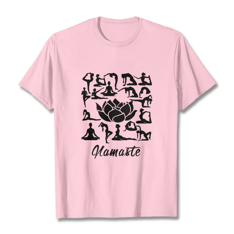 Buddha Stones Casual Lotus Flower Various Yoga Poses Pattern Tee T-shirt - LightPink - 2XL - image 12