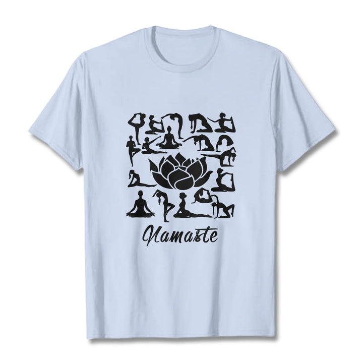 Buddha Stones Casual Lotus Flower Various Yoga Poses Pattern Tee T-shirt - LightCyan - 2XL - image 18