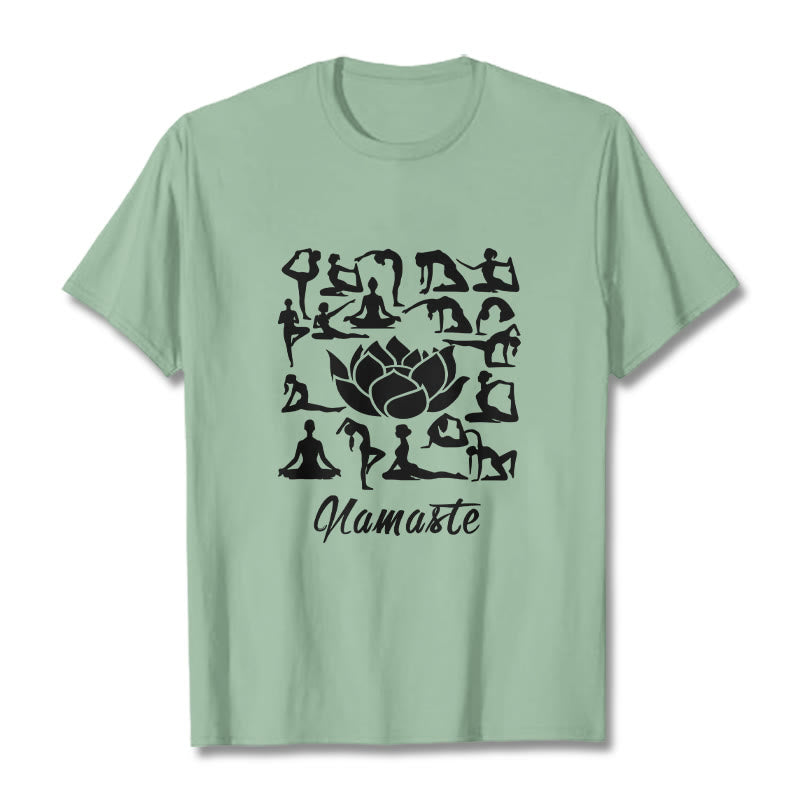 Buddha Stones Casual Lotus Flower Various Yoga Poses Pattern Tee T-shirt - PaleGreen - 2XL - image 14
