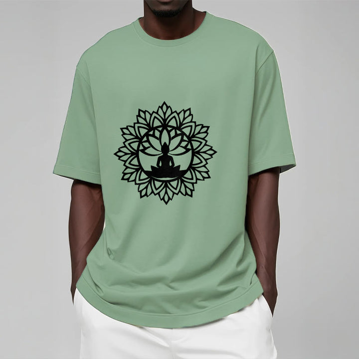 Buddha Stones Casual Mandala Seated Buddha Pattern Tee T-Shirt - image 1