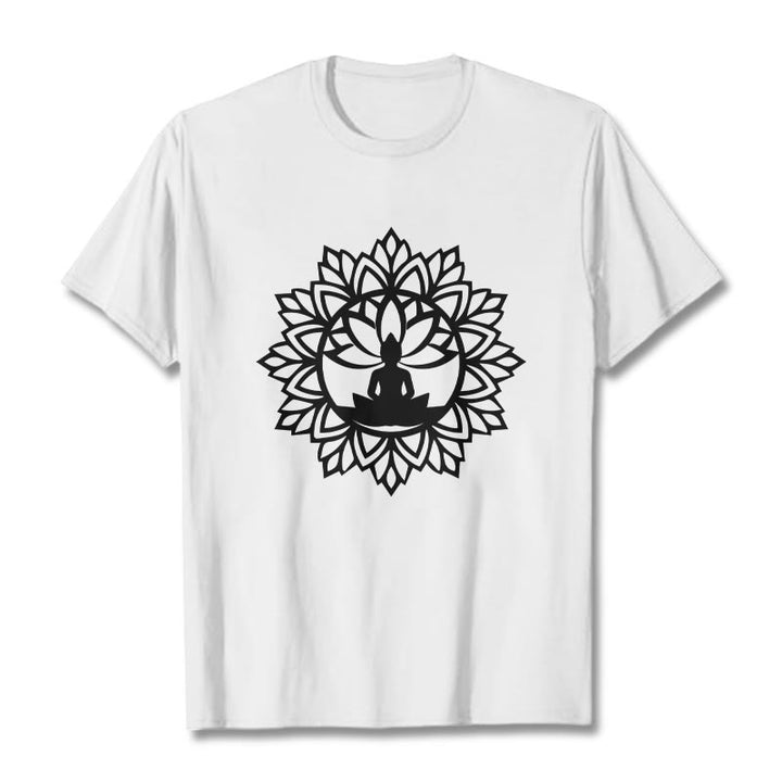 Buddha Stones Casual Mandala Seated Buddha Pattern Tee T-Shirt - White - 2XL - image 7