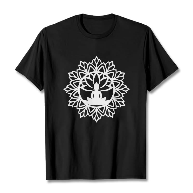 Buddha Stones Casual Mandala Seated Buddha Pattern Tee T-Shirt - Black - 2XL - image 3