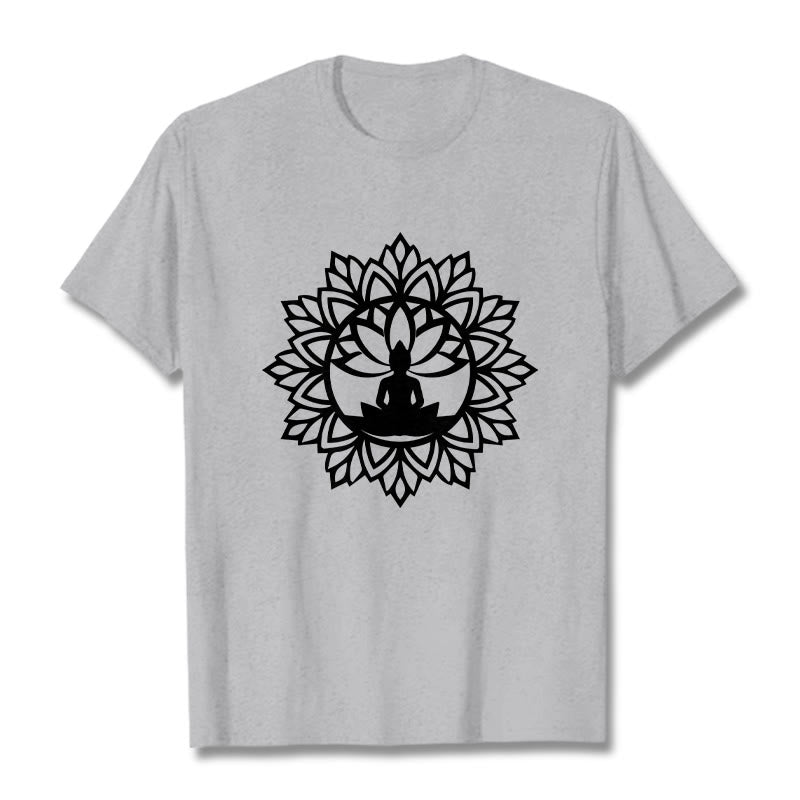 Buddha Stones Casual Mandala Seated Buddha Pattern Tee T-Shirt - LightGrey - 2XL - image 19