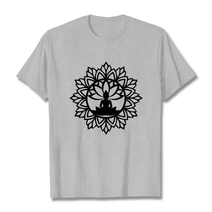 Buddha Stones Casual Mandala Seated Buddha Pattern Tee T-Shirt - LightGrey - 2XL - image 19