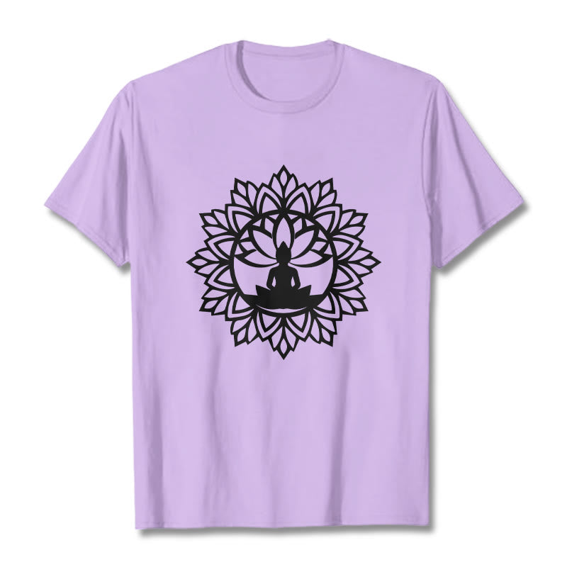 Buddha Stones Casual Mandala Seated Buddha Pattern Tee T-Shirt - Plum - 2XL - image 16