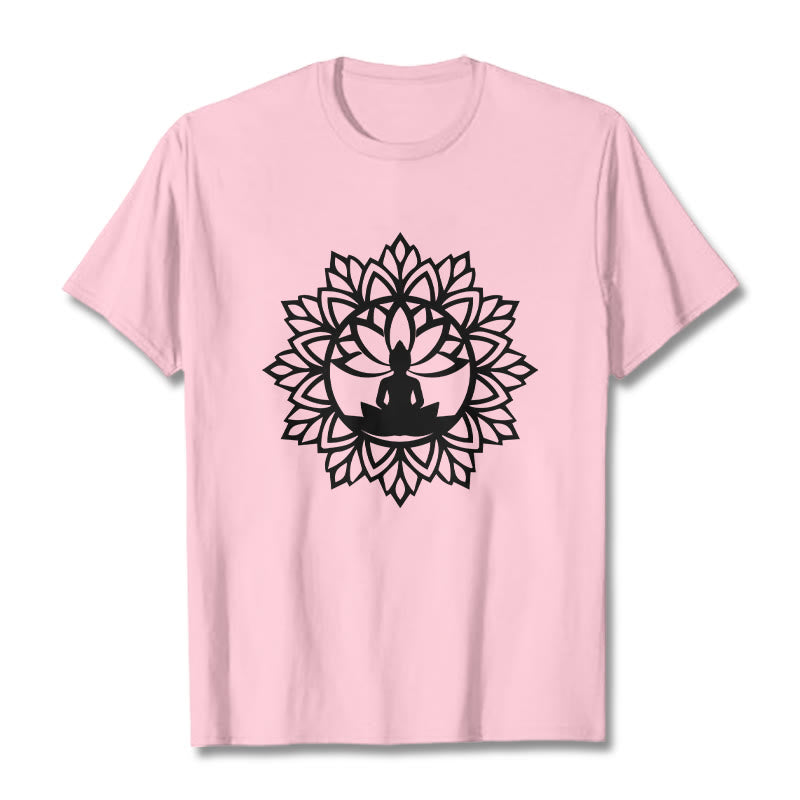 Buddha Stones Casual Mandala Seated Buddha Pattern Tee T-Shirt - LightPink - 2XL - image 14