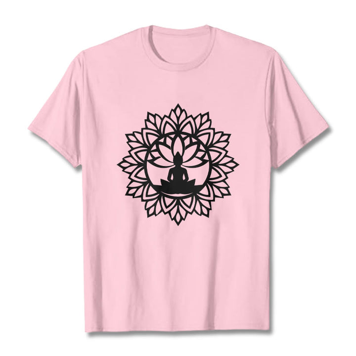 Buddha Stones Casual Mandala Seated Buddha Pattern Tee T-Shirt - LightPink - 2XL - image 14
