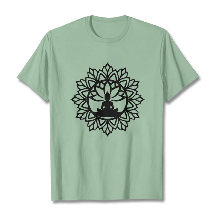 Buddha Stones Casual Mandala Seated Buddha Pattern Tee T-Shirt - PaleGreen - 2XL - image 0