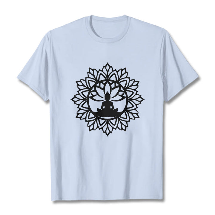 Buddha Stones Casual Mandala Seated Buddha Pattern Tee T-Shirt - LightCyan - 2XL - image 18
