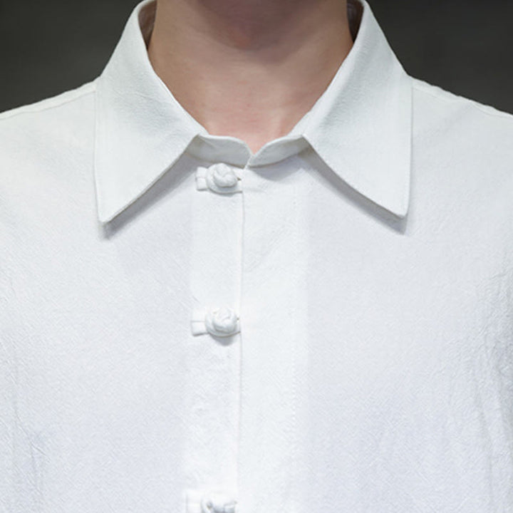 Buddha Stones Commute Plain Half Buttons Design Men's Cotton Linen Half Sleeve Shirt With Pocket - image 6