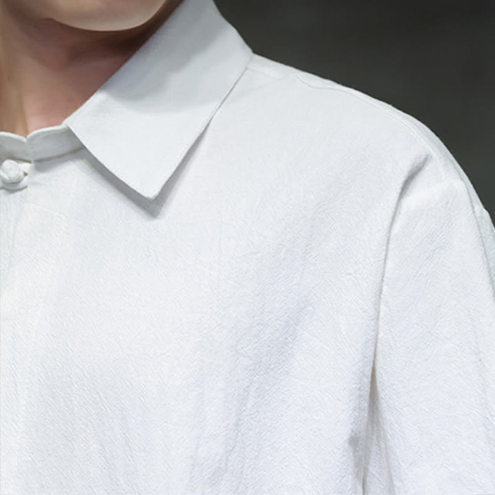 Buddha Stones Commute Plain Half Buttons Design Men's Cotton Linen Half Sleeve Shirt With Pocket - image 7