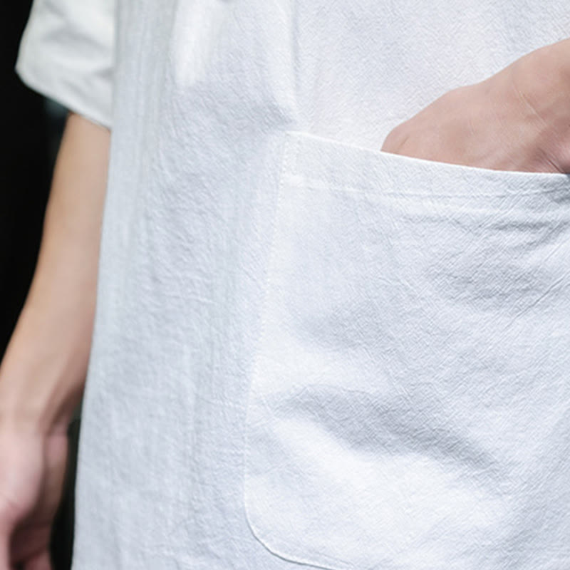 Buddha Stones Commute Plain Half Buttons Design Men's Cotton Linen Half Sleeve Shirt With Pocket - image 9