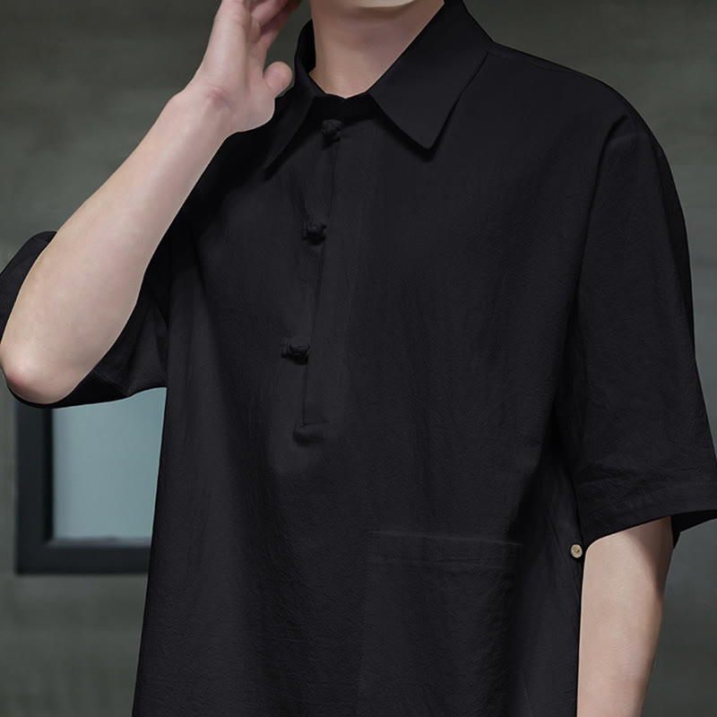 Buddha Stones Commute Plain Half Buttons Design Men's Cotton Linen Half Sleeve Shirt With Pocket - image 14