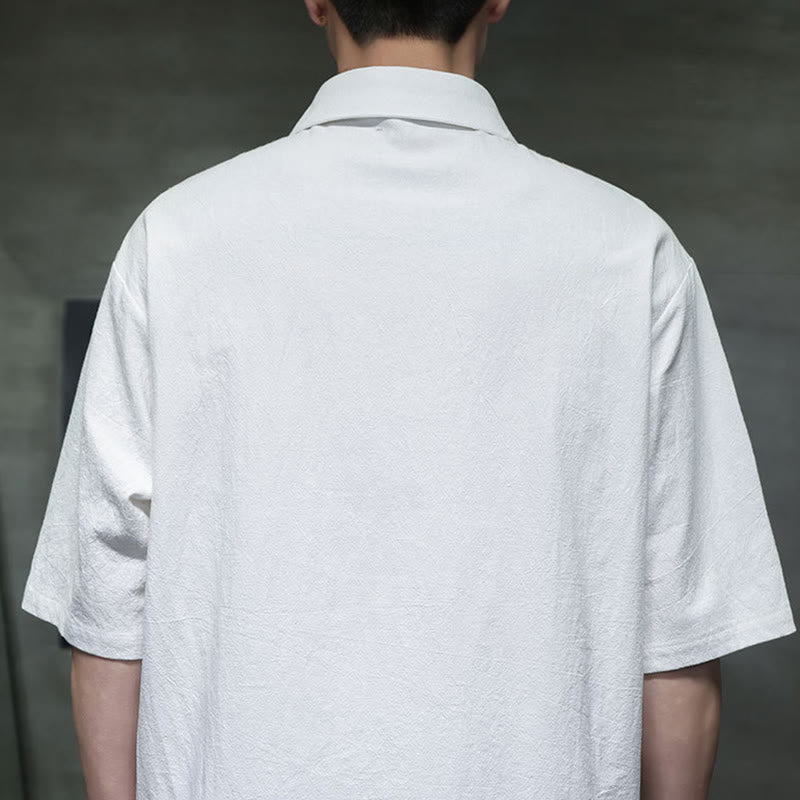 Buddha Stones Commute Plain Half Buttons Design Men's Cotton Linen Half Sleeve Shirt With Pocket - image 4