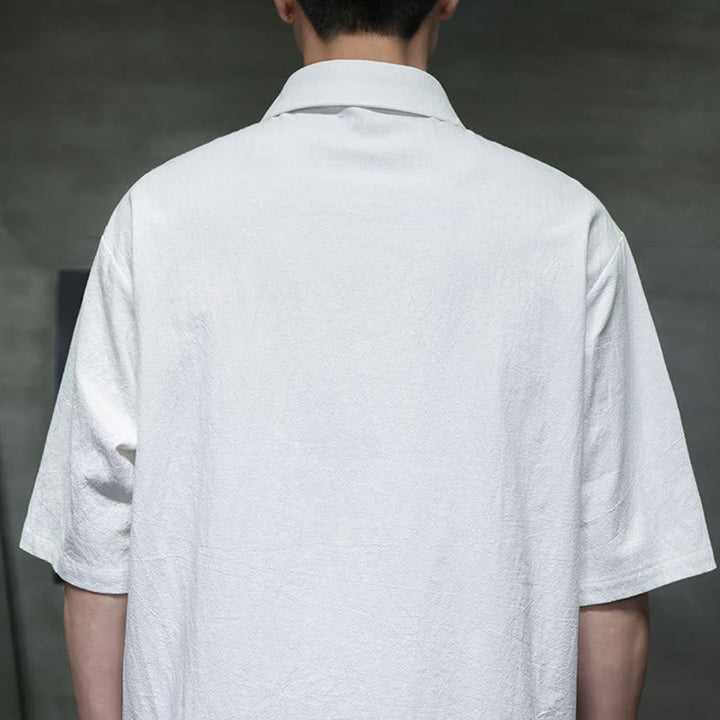 Buddha Stones Commute Plain Half Buttons Design Men's Cotton Linen Half Sleeve Shirt With Pocket - image 4