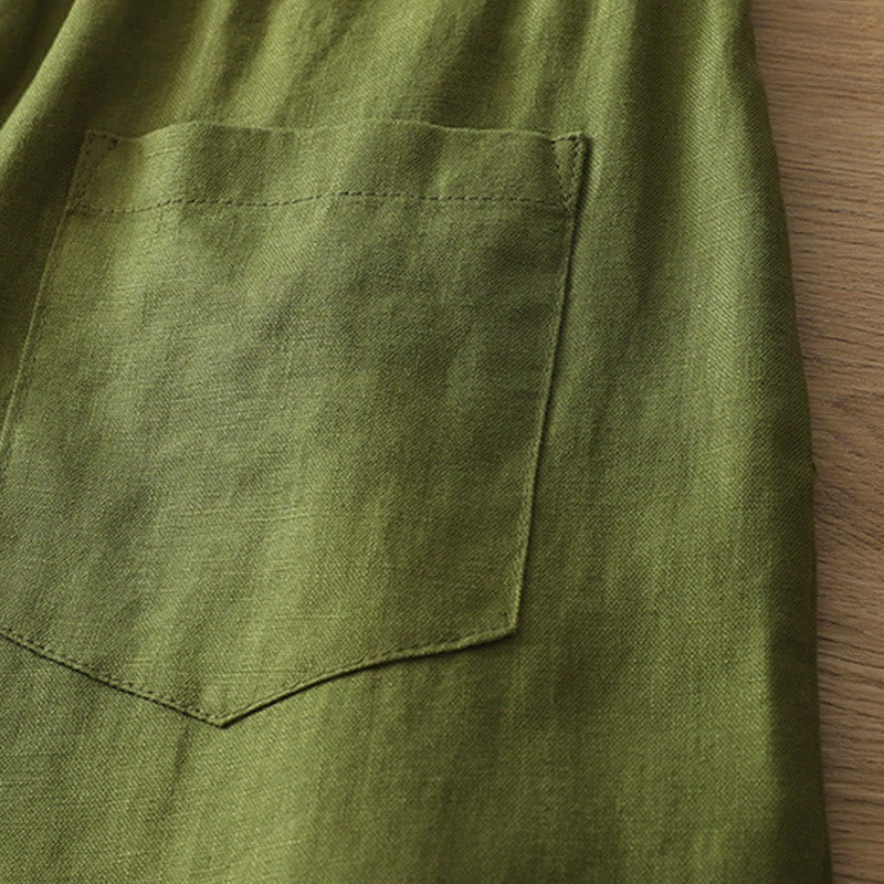 Buddha Stones Casual Retro Plain Women's Cotton Wide Leg Pants With Pockets Zipper - image 22