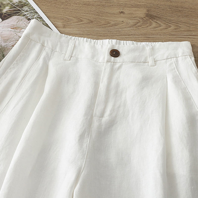 Buddha Stones Casual Retro Plain Women's Cotton Wide Leg Pants With Pockets Zipper - image 7