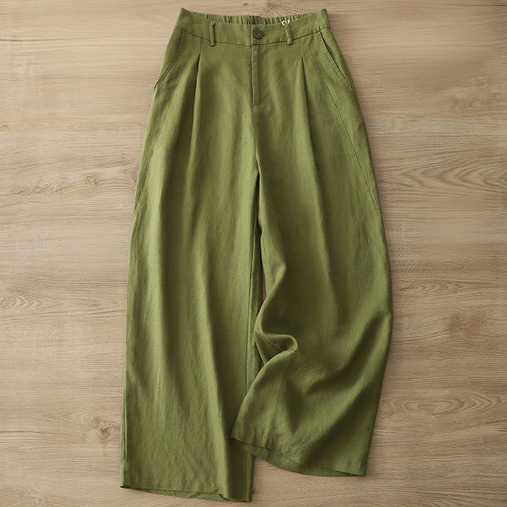 Buddha Stones Casual Retro Plain Women's Cotton Wide Leg Pants With Pockets Zipper - image 20