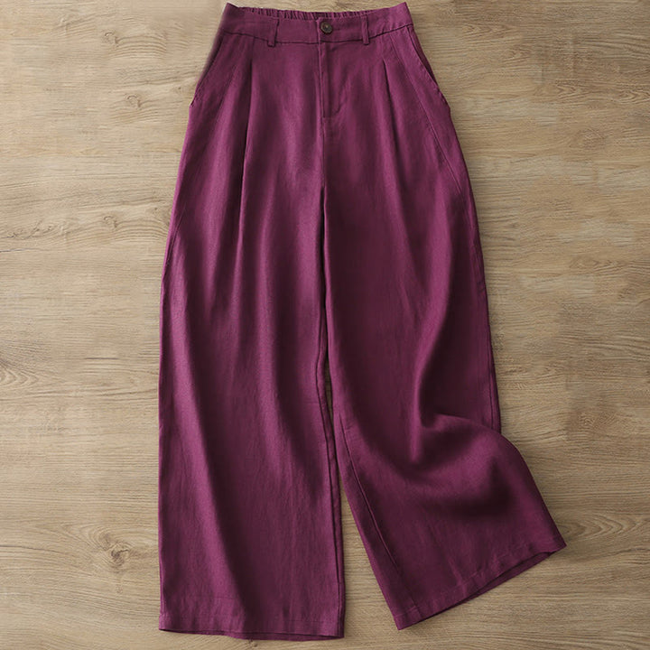 Buddha Stones Casual Retro Plain Women's Cotton Wide Leg Pants With Pockets Zipper - MediumVioletRed - US8-10,UK/AU12-14,EU40-42 (2XL) - image 29