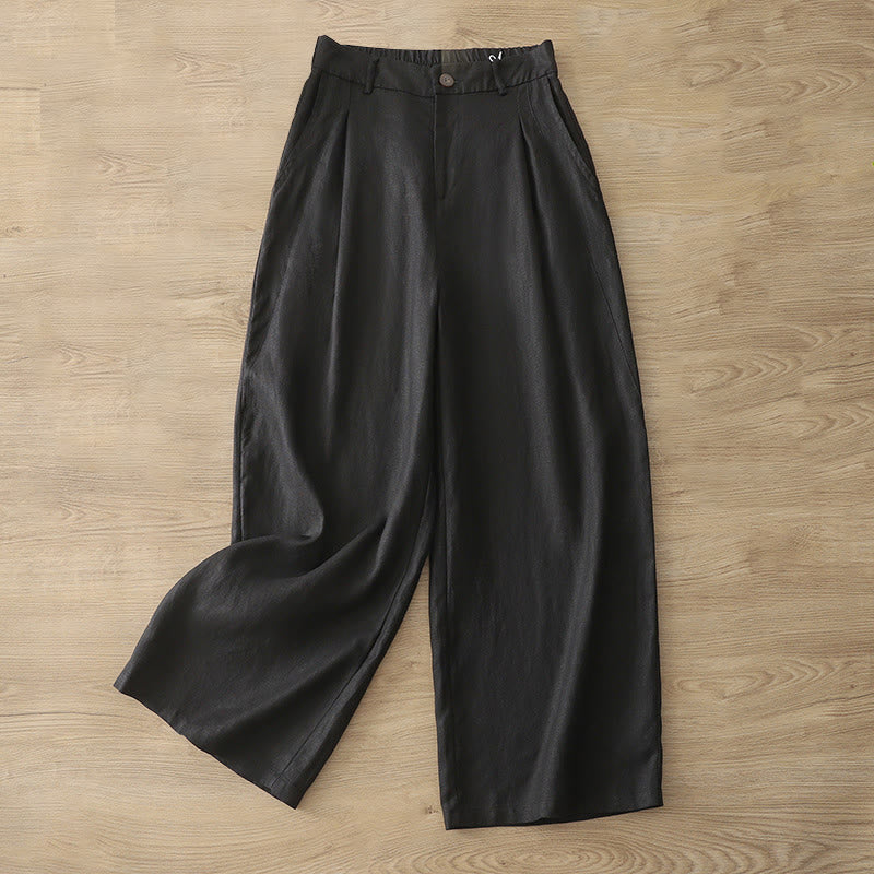 Buddha Stones Casual Retro Plain Women's Cotton Wide Leg Pants With Pockets Zipper - Black - US8-10,UK/AU12-14,EU40-42 (2XL) - image 15