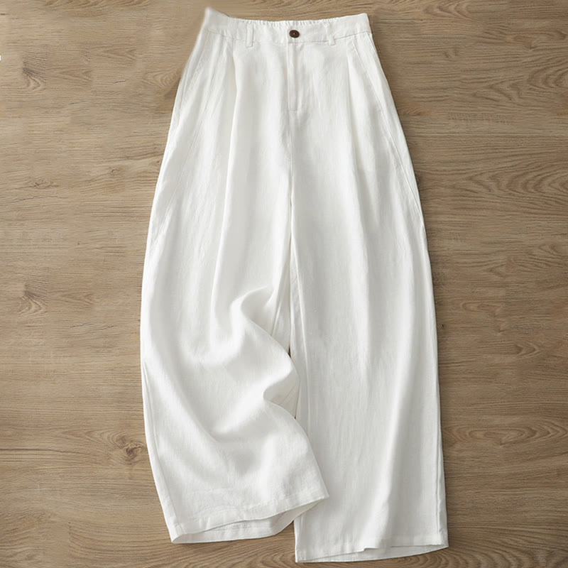 Buddha Stones Casual Retro Plain Women's Cotton Wide Leg Pants With Pockets Zipper - White - US8-10,UK/AU12-14,EU40-42 (2XL) - image 5