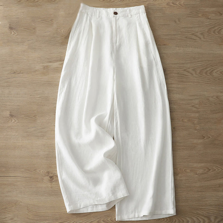 Buddha Stones Casual Retro Plain Women's Cotton Wide Leg Pants With Pockets Zipper - White - US8-10,UK/AU12-14,EU40-42 (2XL) - image 5