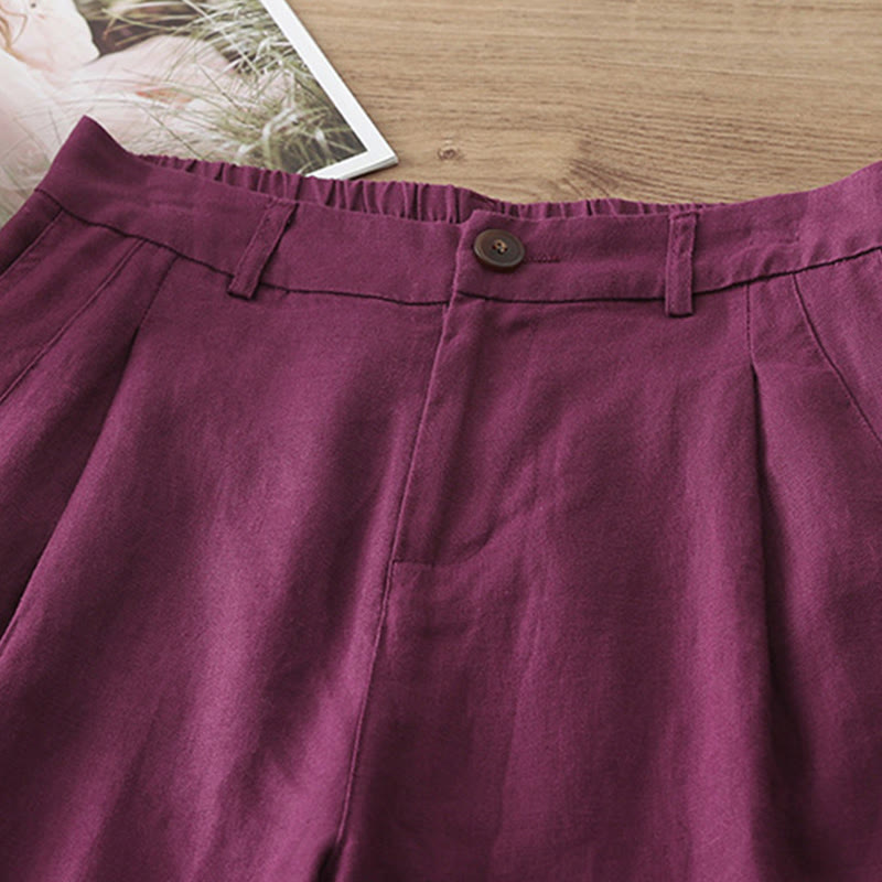 Buddha Stones Casual Retro Plain Women's Cotton Wide Leg Pants With Pockets Zipper - image 31